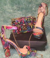 Multicolor Snake  Block Heel